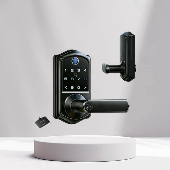 Veise Fingerprint Keyless Entry Smart Lever Lock, App Control Electronic Touchscreen Keypad, IP55 Weatherproof, Aluminum Metal Matte Black