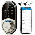 thumbnail image 1 of Veise Fingerprint Smart Locks for Front Door, Keyless Entry Door Lock with App Control, Biometric Electronic Touchscreen Keypad Deadbolt, Satin Nickel, 1 of 10
