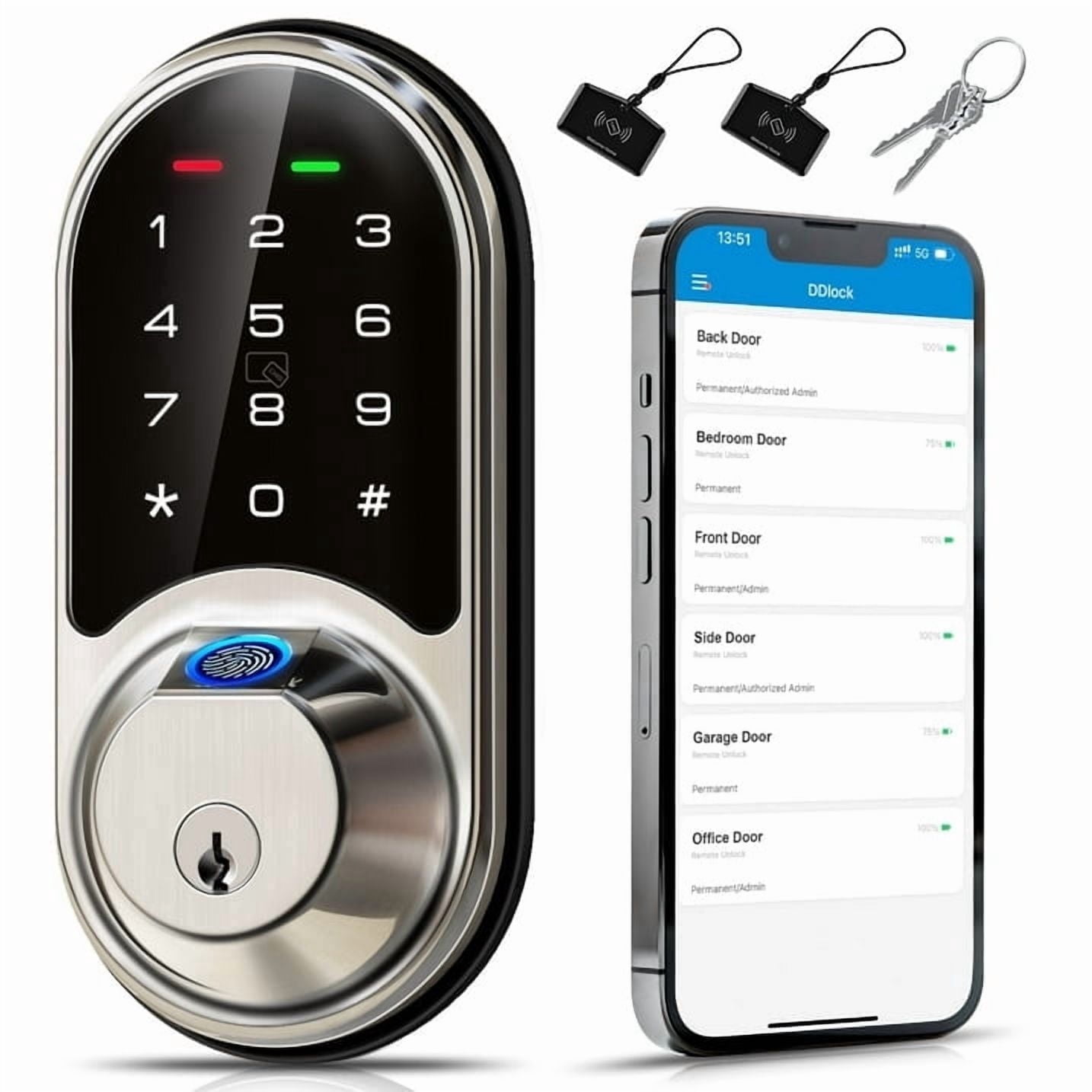 VEISE, Smart Lock, RZ07, Keyless Deadbolt Fingerprint Bluetooth ...