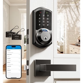Veise Keyless Front Door Lock with Handle, Fingerprint Smart Lock, App Control, Auto Lock, Easy Install, Matte Black
