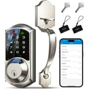 Veise Fingerprint Smart Locks for Front Door with Handle Set, App Control, Keyless Entry Keypad Deadbolt, Digital Electronic Touchscreen, Easy Install, Auto Lock, Satin Nickel