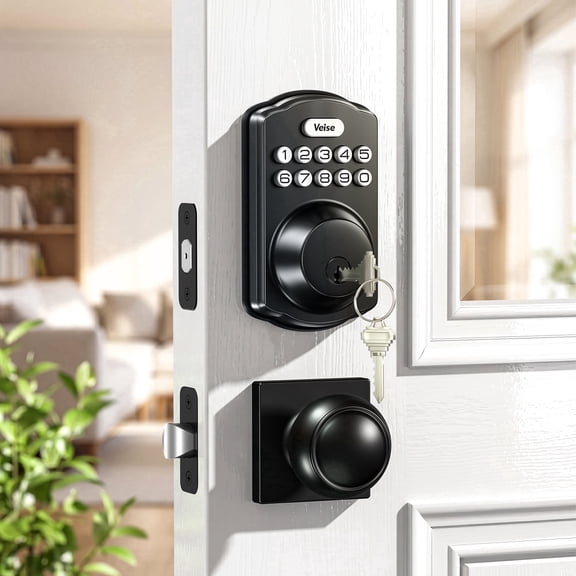 Veise Keyless Entry Door Lock with 2 Knobs Set, Electronic Keypad Deadbolt, Easy Installation Digital Smart Door Lock Set, Auto Lock, One-time Codes, Matte Black