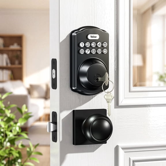 Veise Keyless Entry Door Lock with 2 Knobs Set, Electronic Keypad Deadbolt, Easy Installation Digital Smart Door Lock Set, Auto Lock, One-time Codes, Matte Black