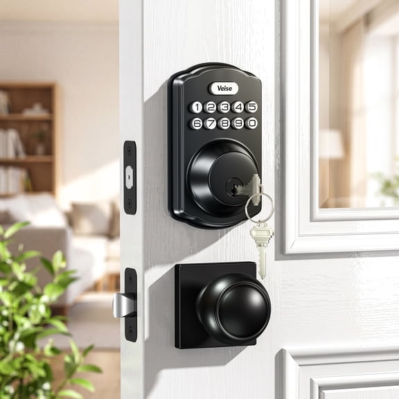 Veise Keyless Entry Door Lock with 2 Knobs Set, Electronic Keypad Deadbolt, Easy Installation Digital Smart Door Lock Set, Auto Lock, One-time Codes, Matte Black