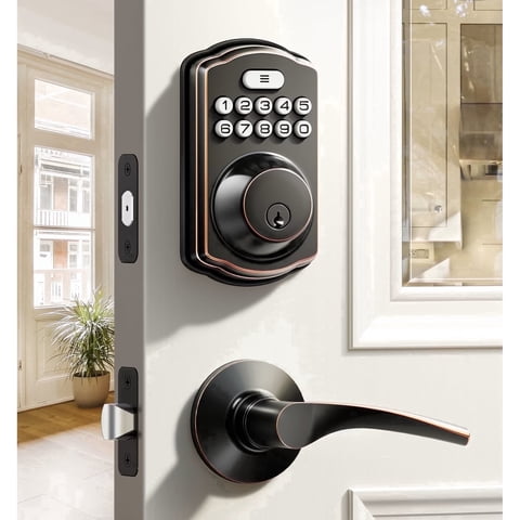 Veise Keyless Entry Door Lock with Handle, Electronic Keypad Deadbolt, Smart Door Lock, Oil Rubbed Bronze
