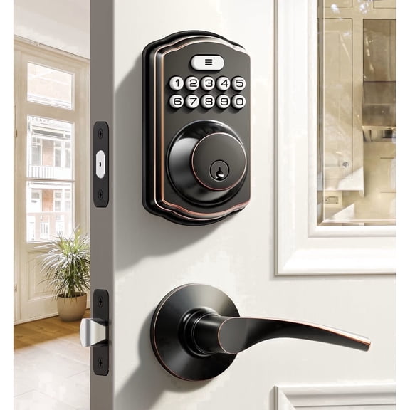 Veise Keyless Entry Door Lock with Handle, Electronic Keypad Deadbolt, Smart Door Lock, Oil Rubbed Bronze