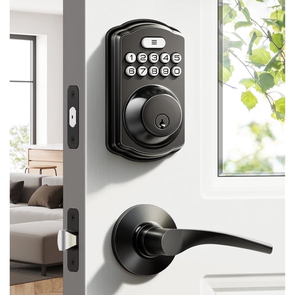 Veise Keyless Entry Door Lock with Handle, Electronic Keypad Deadbolt, Smart Door Locks, Black