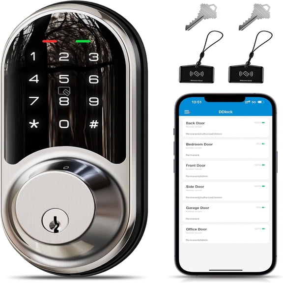 Veise Keyless Entry Smart Lock, Electronic Digital Deadbolt with Touchscreen Keypad, Auto Lock, Easy Installation, Satin Nickel