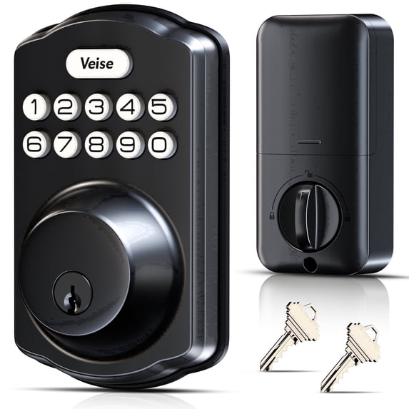 Veise Electronic Keypad Deadbolt Door Lock, Keyless Entry, Auto Lock, One-time Codes, Matte Black