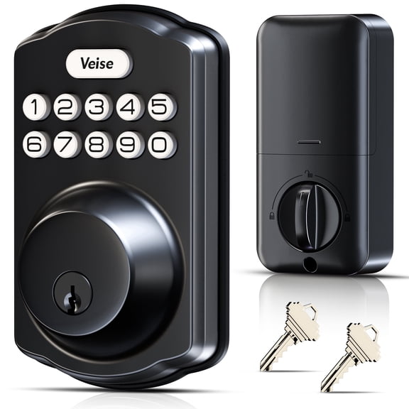 Veise Keyless Entry Door Lock, Electronic Keypad Deadbolt, Easy Installation, Auto Lock, Matte Black