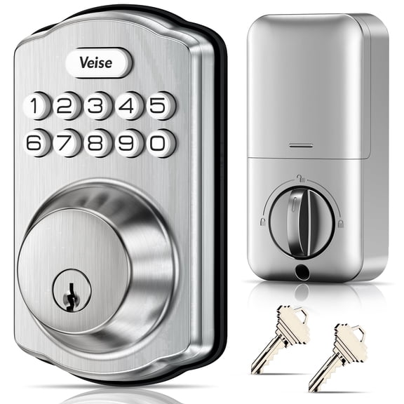 Veise Electronic Keypad Deadbolt Door Lock, Easy Installation, Aluminum, Zinc Materials, Satin Nickel