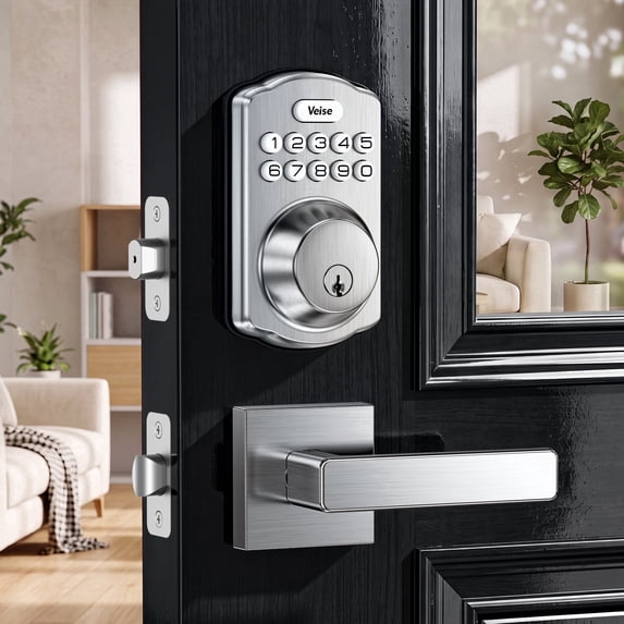 Veise Keyless Entry Door Lock with 2 Lever Handles, Electronic Keypad Deadbolt, Easy Installation Digital Smart Door Lock, Satin Nickel