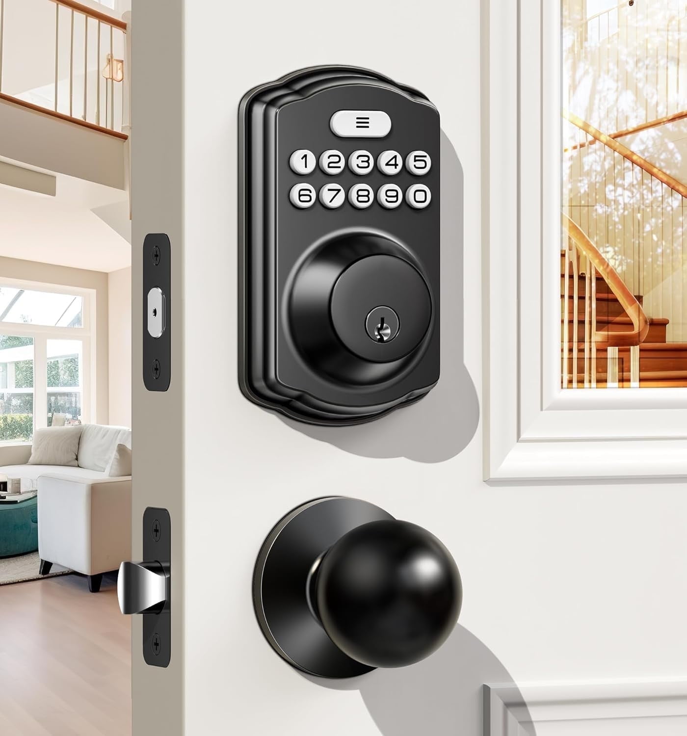 Matte Black Electronic Keypad Deadbolt Door Lock with Handle