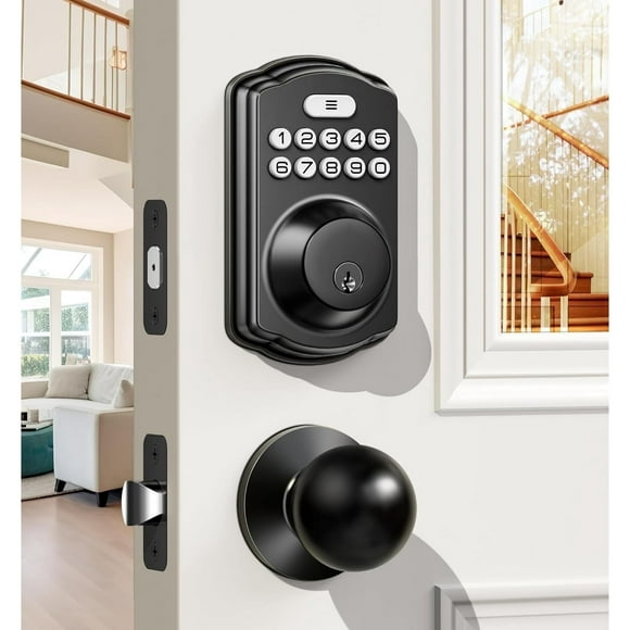 Veise Keyless Entry Door Lock with 2 Knobs, Electronic Backlit Keypad Deadbolt with Handle Set, Auto Lock, Easy Installation, Matte Black