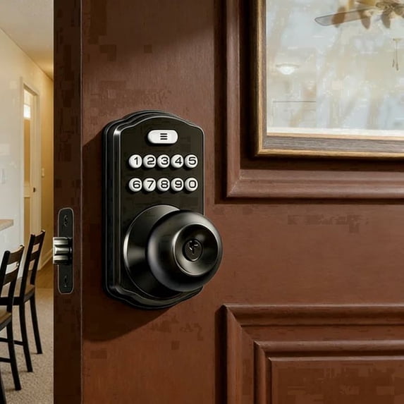 Veise Keypad Door Knob Lock, Keyless Entry Digital Lock for Front Door & Bedroom, Easy Installation, Auto-Locking, Matte Black