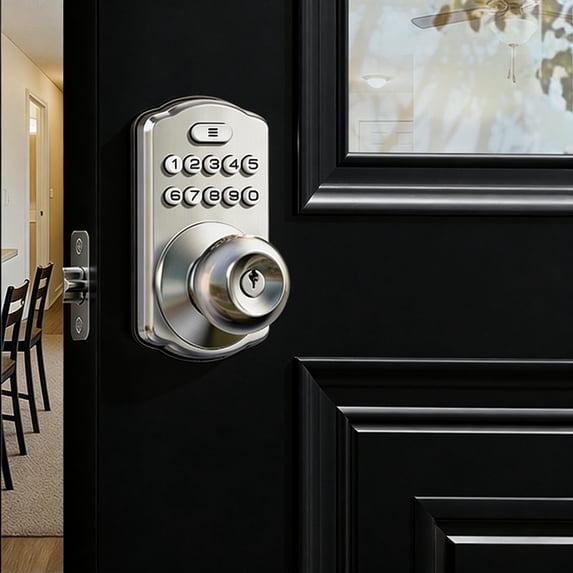 Veise Keypad Door Knob Lock, Keyless Entry with Electronic Knob for Front Door & Bedroom, Easy Installation, Satin Nickel