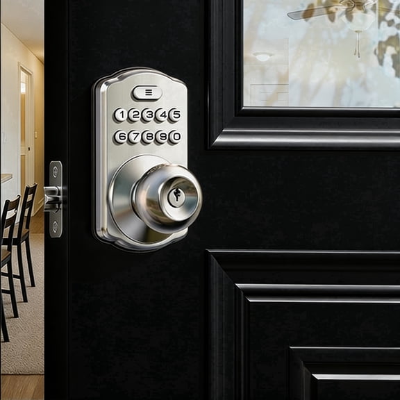 Veise Keypad Door Knob Lock, Keyless Entry Digital Lock for Front Door & Bedroom, Aluminum Metal Satin Nickel