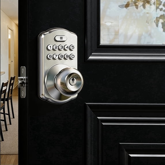 Veise Keypad Door Knob Lock, Keyless Entry Door Lock, Easy Installation, Satin Nickel