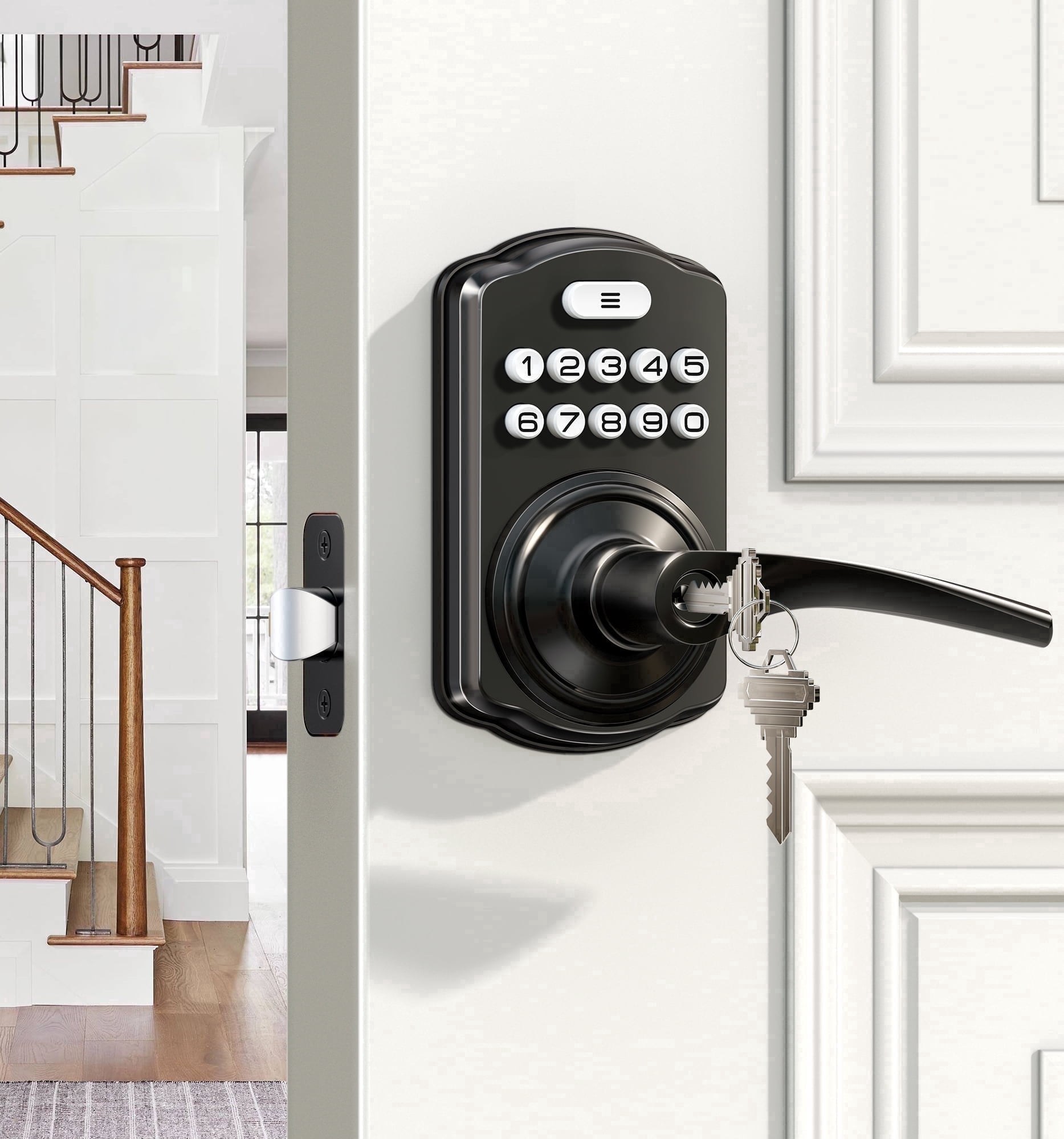 Veise Keypad Door Lock with Handle, Keyless Entry for Bedroom, Electronic Lock with Code, Auto-Locking, Easy Installation, Matte Black