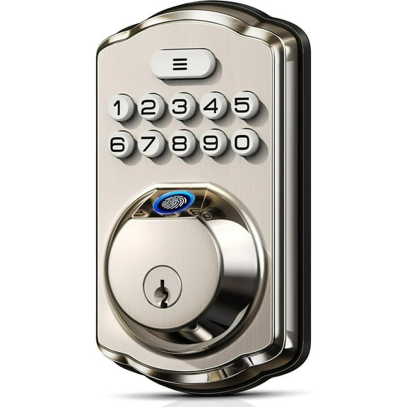 Veise Fingerprint Smart Lock , Keyless Entry Door Lock, Electronic Keypad Deadbolt for Front Door, Easy Install, Satin Nickel