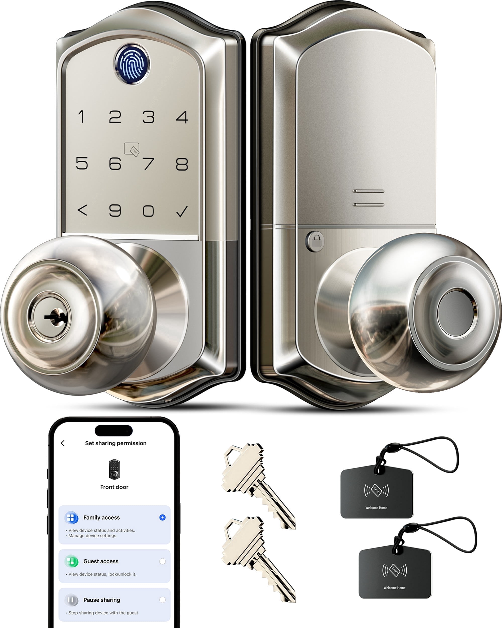 Control Interlock Handle Veise Fingerprint Smart Knob Handle Lock, Keyless Entry, App Control ...
