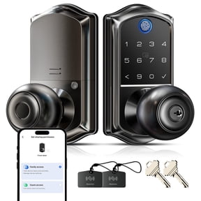 Veise Fingerprint Smart Knob Handle Lock, Keyless Entry, App Control, Electronic Digital Keypad, Auto Lock, Matte Black