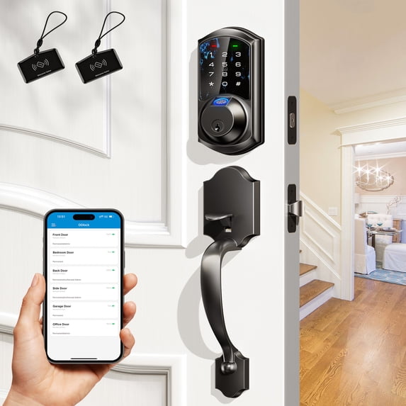 Veise Smart Door Lock with Handle Set, Fingerprint Keyless Front Door Lock, App Control, Easy Install, Matte Black