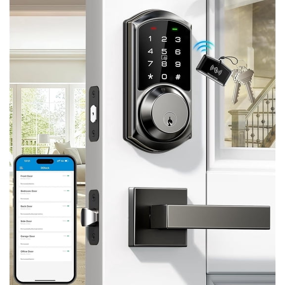 Veise Smart Keyless Entry Door Lock with Handle, App Control, Electronic Touchscreen Keypad, Auto Lock, Matte Black