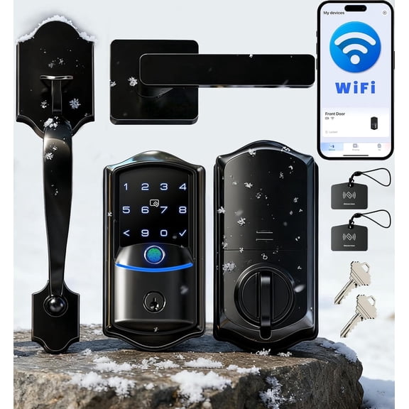 Veise Wifi Fingerprint Smart Deadbolt Lock with Handle set, Keyless Entry Front Door Keypad Lock, App Remote Control, Auto-Lock, Matte Black