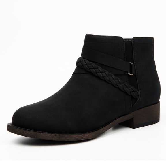 Veittes Women's Ankle Boots, Classic Round Toe Chunky Low Heel Booties, Braided Strap Side Zipper Comfortable Short Boots for Fall Winter Daily Casual Wear.