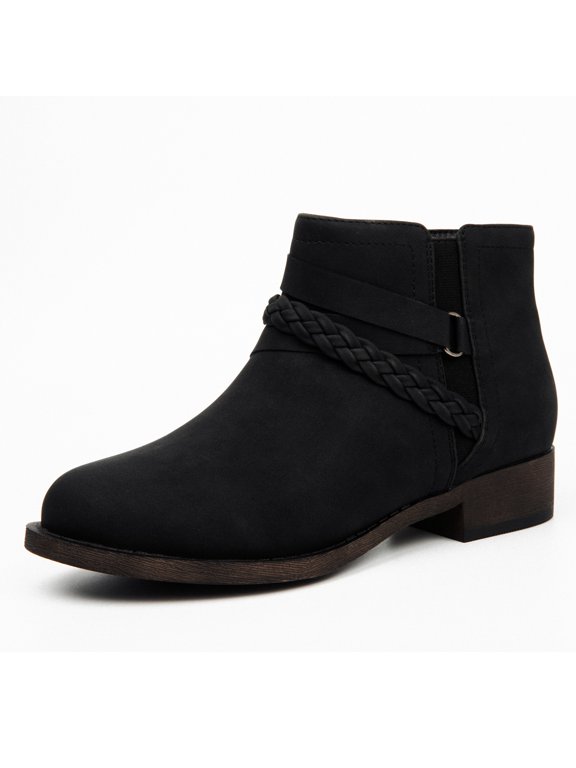 Women's Ankle Boots, Classic Round Toe Chunky Low Heel Booties, Braided Strap Side Zipper Comfortable Short Boots for Fall Winter Daily Casual Wear.