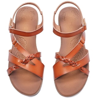 Veittes Women's Comfortable Flat Slide Sandals - Summer Casual Open Toe Slip-On with Ankle Strap & Hook-and-Loop Closure.