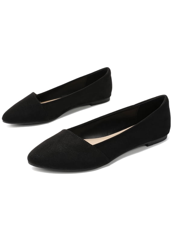 Women's Wide Width Suede Ballet Flats - Pointed Toe, Anti-Slip Sole, Comfortable for Office.