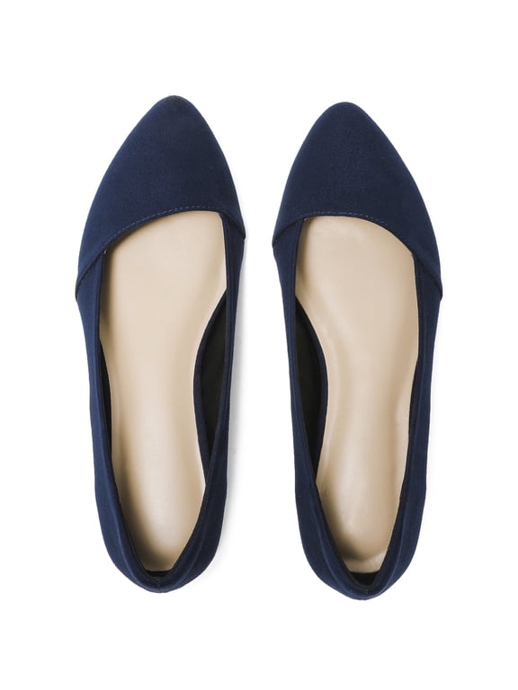 Women's Wide Width Suede Ballet Flats - Pointed Toe, Anti-Slip Sole, Comfortable for Office.