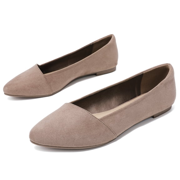 Veittes Women's Wide Width Suede Ballet Flats - Pointed Toe, Anti-Slip Sole, Comfortable for Office.