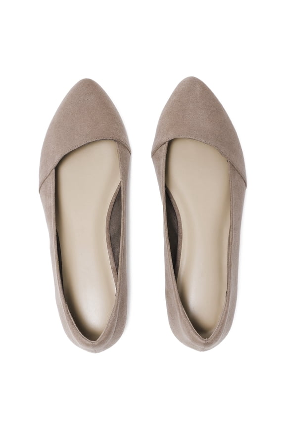 Women's Wide Width Suede Ballet Flats - Pointed Toe, Anti-Slip Sole, Comfortable for Office.