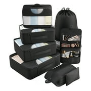 Veken 8 Set Packing Cubes for Travel Essentials, Suitcase Organizer Bags Set for Luggage, Road Trip Travel Accessories in 4 Sizes (Extra Large, Large, Medium, Small), Black