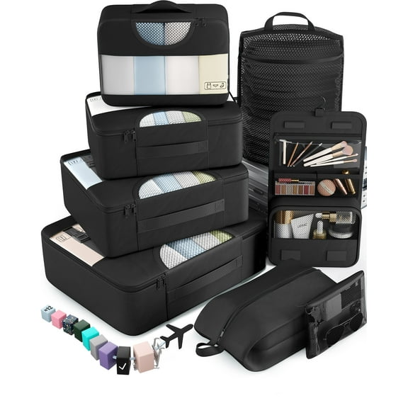 VEKEN 8 Set Packing Cubes for Travel, Beach Vacation Essentials Accessories, Suitcase Organizer Bags for Luggage with Hanging Toiletry & Shoe Bag, Birthday Gifts for Women Mom Her