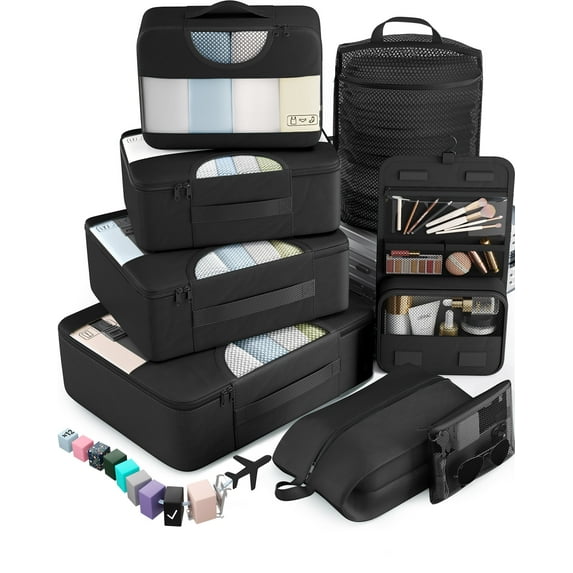 VEKEN 8 Set Packing Cubes for Travel, Beach Vacation Essentials Accessories, Suitcase Organizer Bags for Luggage with Hanging Toiletry & Shoe Bag, Birthday Gifts for Women Mom Her