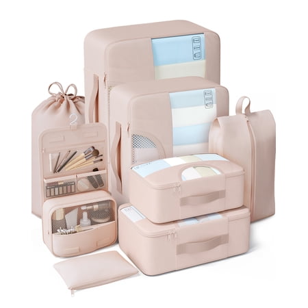 VEKEN 8 Set Packing Cubes for Travel, Beach Vacation Essentials Accessories, Suitcase Organizer Bags for Luggage with Hanging Toiletry & Shoe Bag, Birthday Gifts for Women Mom Her