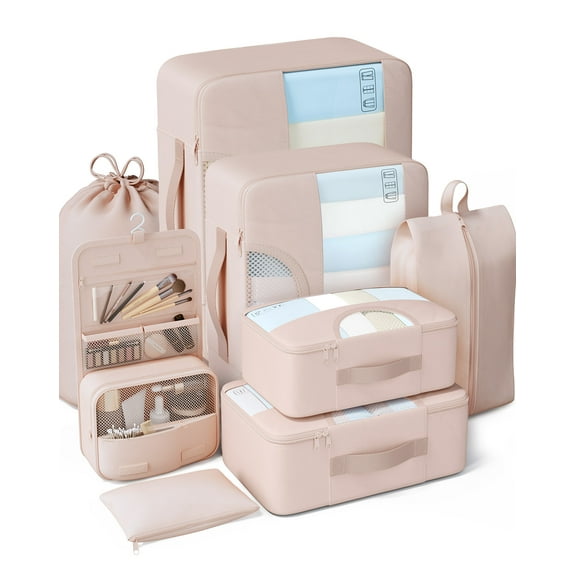 VEKEN 8 Set Packing Cubes for Travel, Beach Vacation Essentials Accessories, Suitcase Organizer Bags for Luggage with Hanging Toiletry & Shoe Bag, Birthday Gifts for Women Mom Her