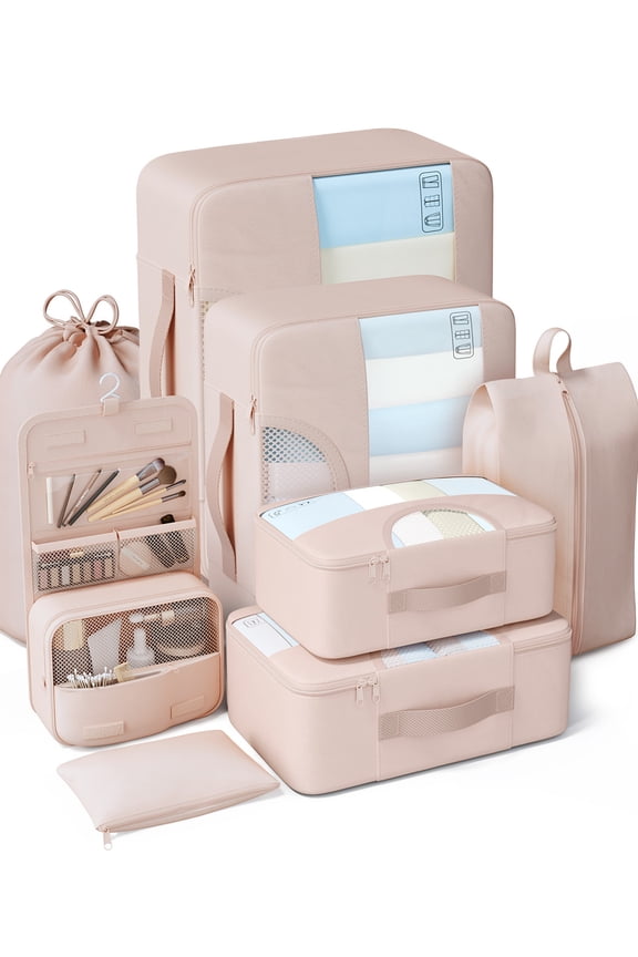 8 Set Packing Cubes for Travel, Beach Vacation Essentials Accessories, Suitcase Organizer Bags for Luggage with Hanging Toiletry & Shoe Bag, Birthday Gifts for Women Mom Her