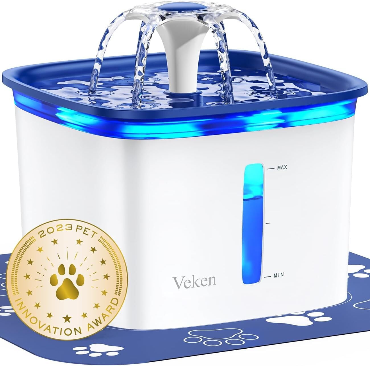 Veken 95oz/2.8L Pet Fountain, Automatic Cat Water Fountain Dog Water Dispenser Bowl with Replacement Filters for Cats, Dogs, Multiple Pets, Plastic, Blue