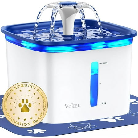Veken 95oz/2.8L Pet Fountain, Automatic Cat Water Fountain Dog Water Dispenser Bowl with Replacement Filters for Cats, Dogs, Multiple Pets, Plastic, Blue