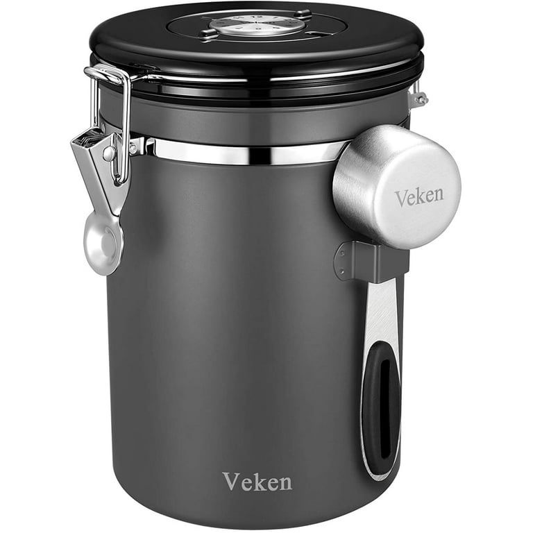 Veken Coffee Canister, Airtight Stainless Steel Kitchen Food Storage  Container with Date Tracker and Scoop for Beans, Grounds, Tea, Flour,  Cereal, Sugar, 22OZ, Gray 