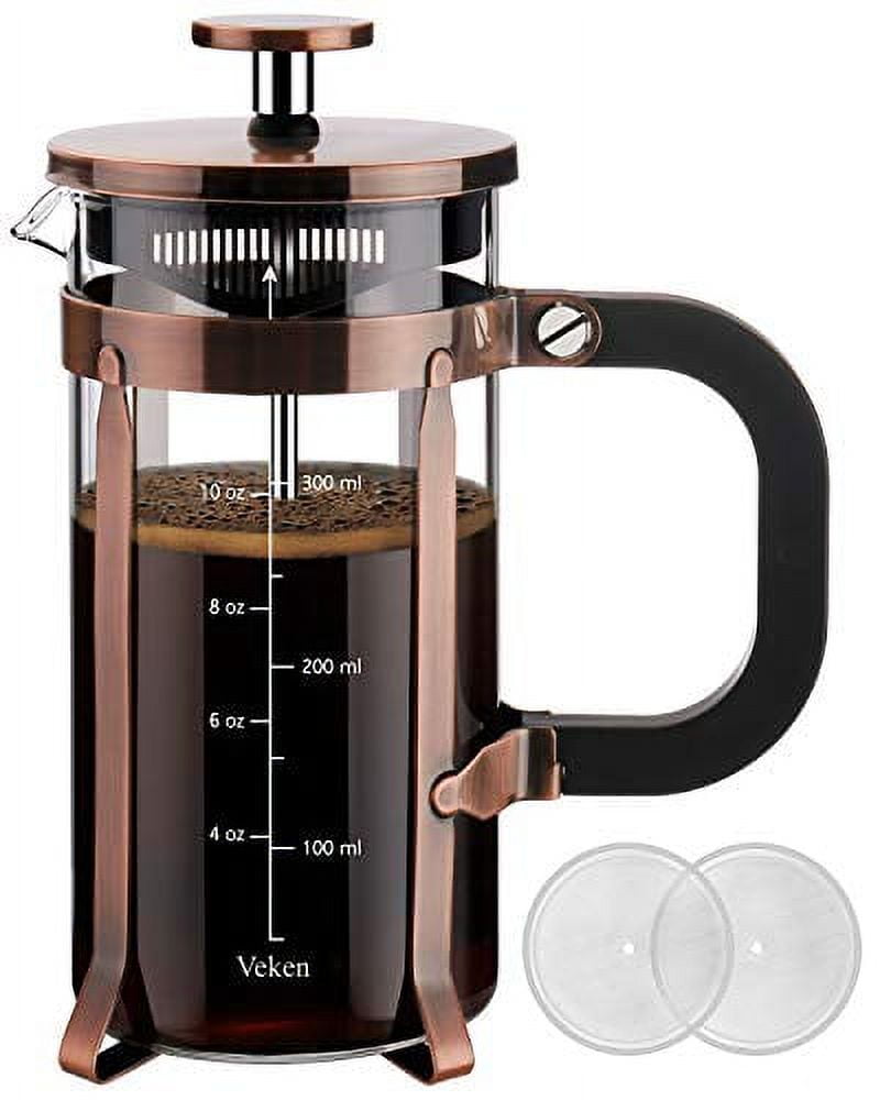French Press Coffee Maker (34 oz) with 4 Filters - 304 Durable Stainless  Steel, Heat Resistant Borosilicate Glass Coffee Press, BPA Free, Brown 