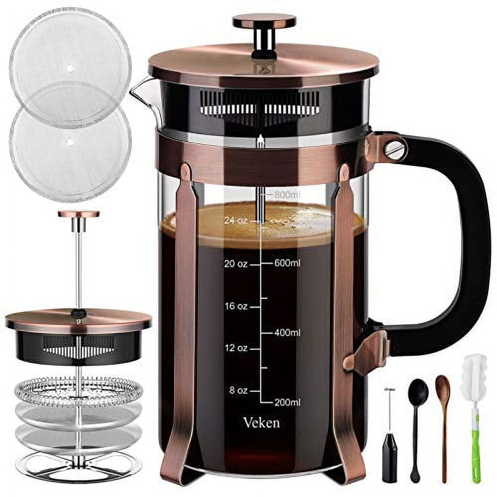  French Press Coffee Maker - Large, Borosilicate Glass Carafe,  Brews Fresh Coffee, Coffee Press Cold Brew or Tea without Grounds - Makes 4  Cups - Includes Extra Filter, Measuring Spoon 