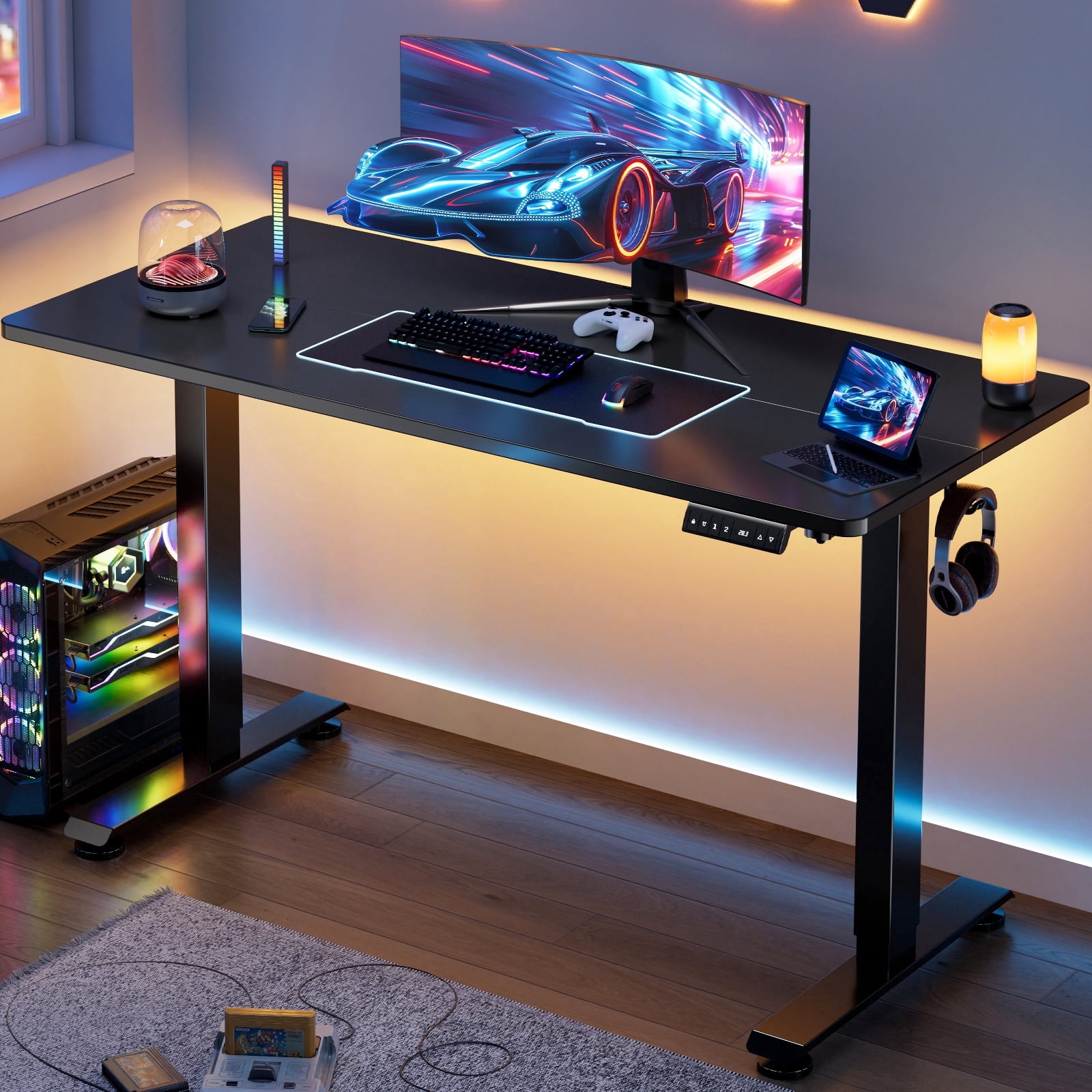 Veken 55 Inch Large Electric Standing Desk, Gaming Table, Black | Height Adjustable Sit Stand Up Computer Tables for Home Office, Study , Writing, Suit students, employees and group work
