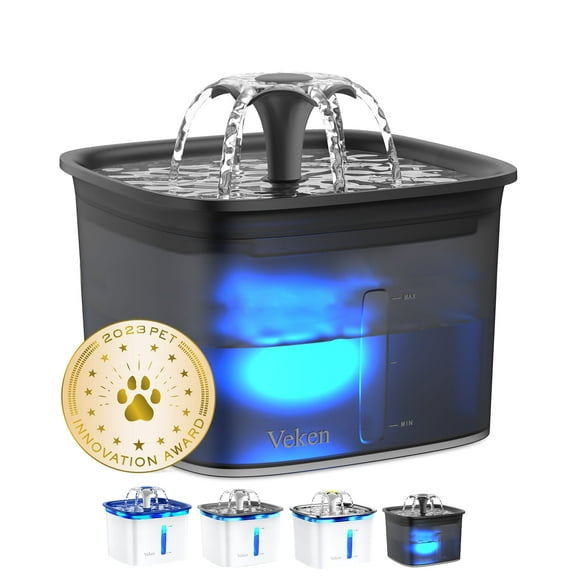 Veken Innovation Award Winner 95oz/2.8L Pet Fountain, Automatic Cat Water Fountain Dog Water Dispenser with Replacement Filters for Cats, Dogs, Multiple Pets (Space Black, Plastic)