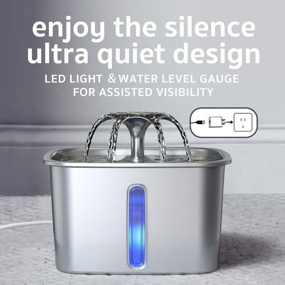 Innovation Award Winner Stainless Steel Cat Water Fountain, 95oz/2.8L Automatic Pet Fountain Dog Water Dispenser with Replacement Filters & Silicone Mat for Cats, Dogs, Multiple Pets (Silver)